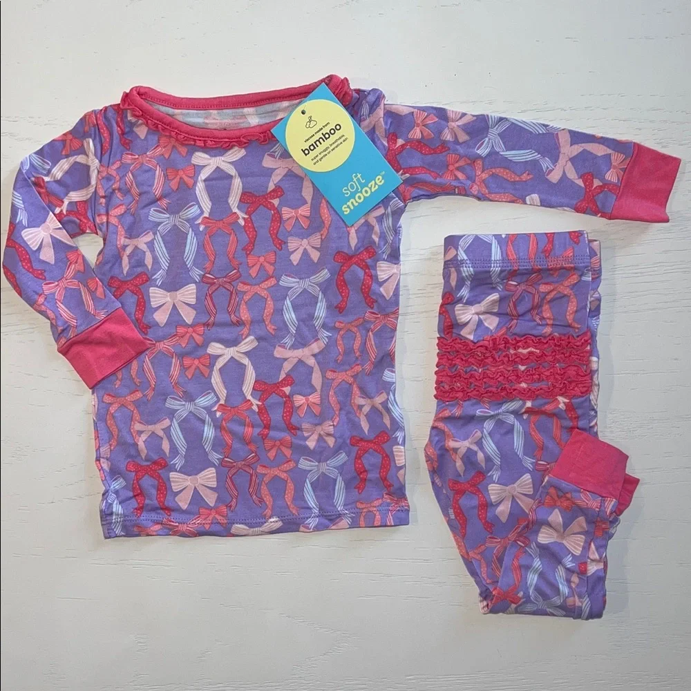 Rufflebutts Pink Purple Bows Bamboo Kids Pajama Set 12-18 18-24 months 2T 3T 4T